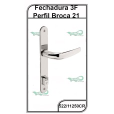Fechadura 3F Perfil Estreita Broca 21mm - 522/11250CR